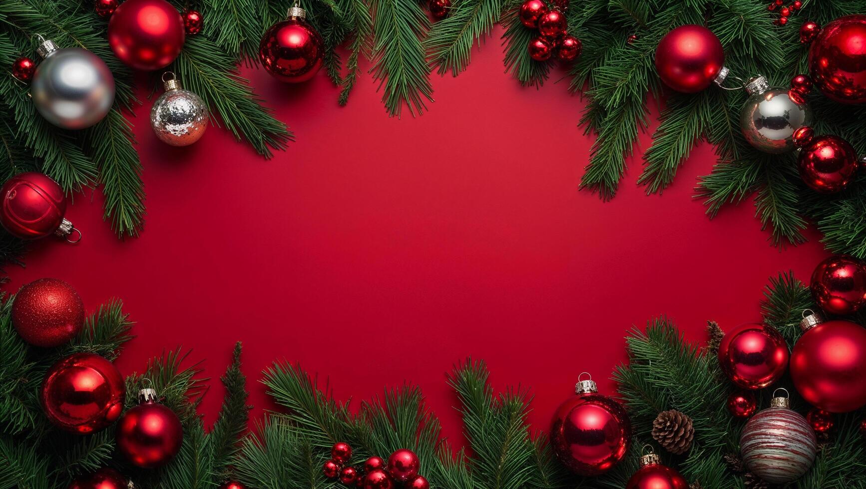 Christmas wreath on red background with copy space photo