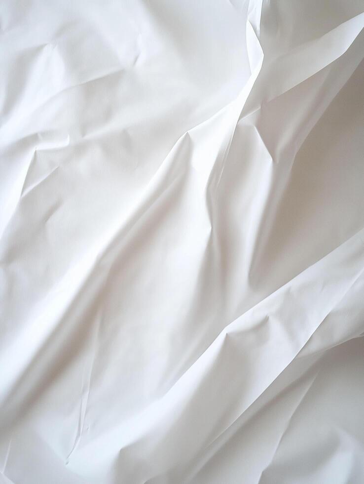 A beautifully wrinkled white fabric background ideal for textile and design projects photo