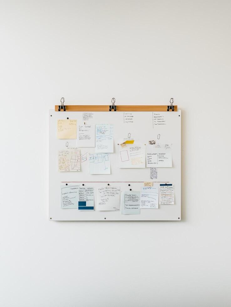 A vibrant Creative Workspace featuring wellorganized notes and a practical pinboard for ideas photo