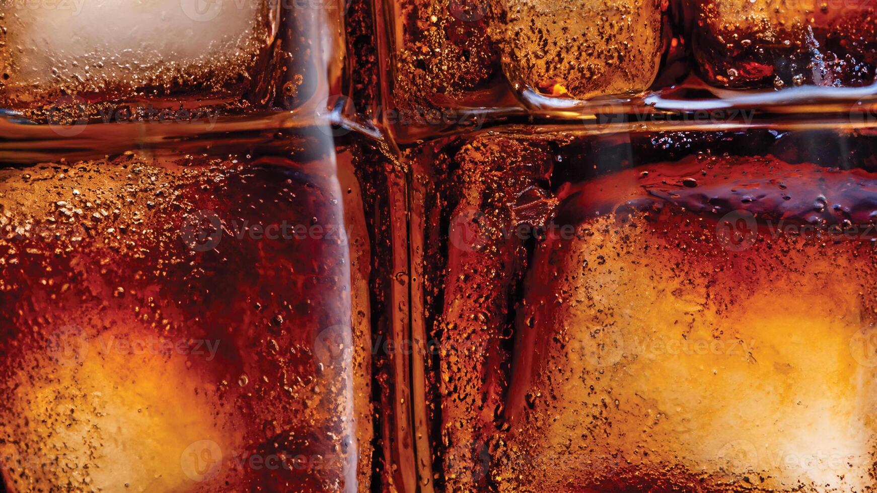 Ice Cold Refreshment A View of Cola with Ice Cubes. photo