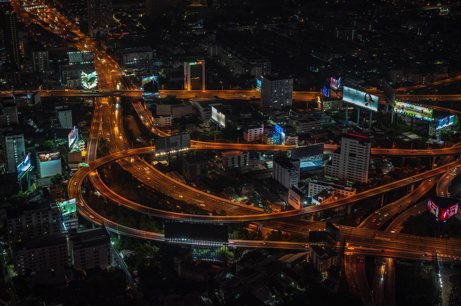 Bangkok cityscape view in the evening time from top of building in bangkok city photo
