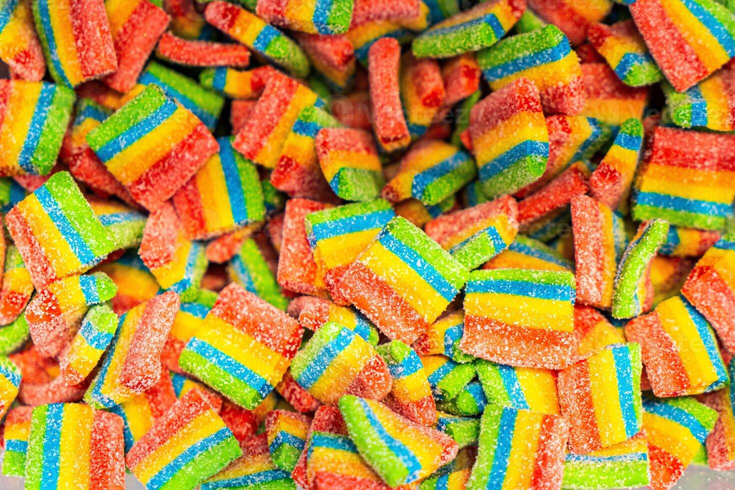Assorted colorful gummy jelly candies. Top view. Jelly sweets. photo