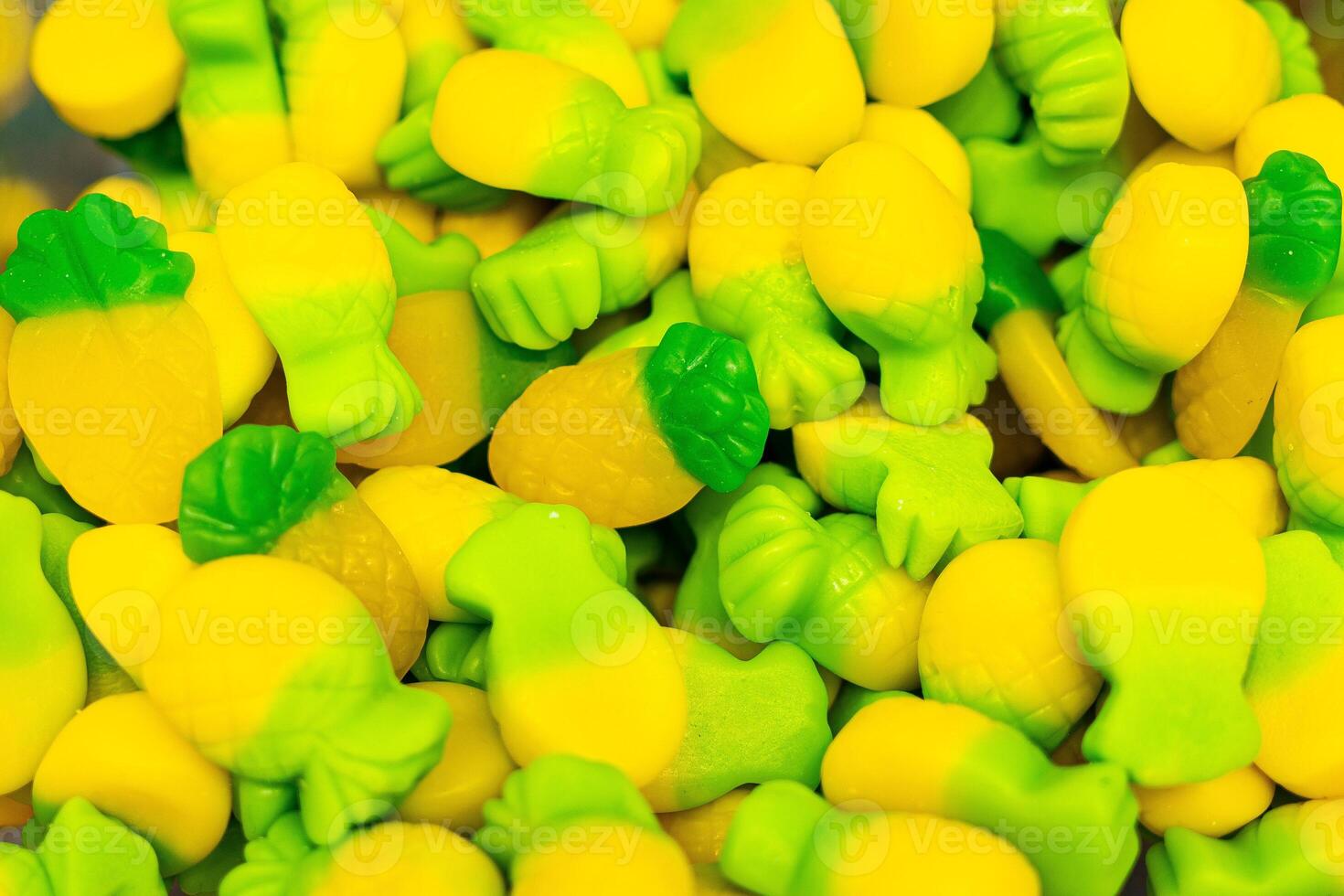 Assorted colorful gummy jelly candies. Top view. Jelly sweets. photo