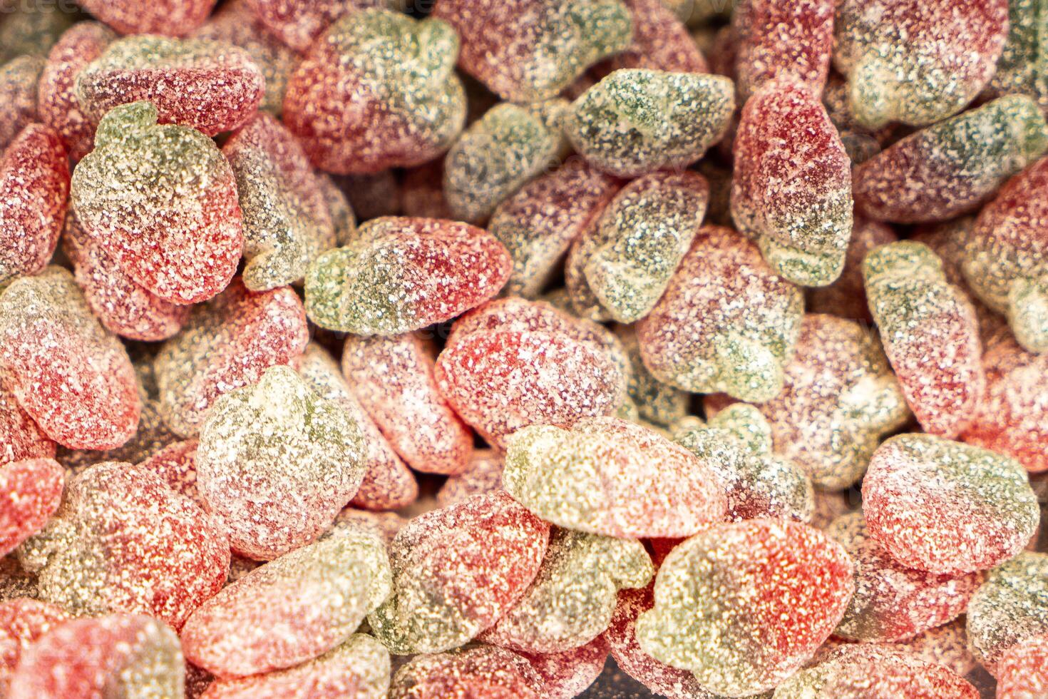 Assorted colorful gummy jelly candies. Top view. Jelly sweets. photo