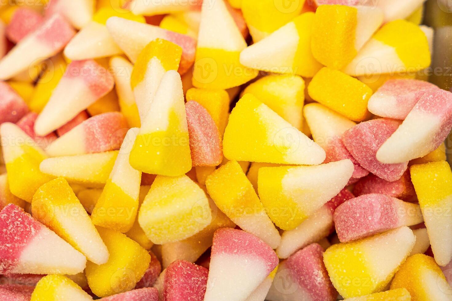 Assorted colorful gummy jelly candies. Top view. Jelly sweets. photo