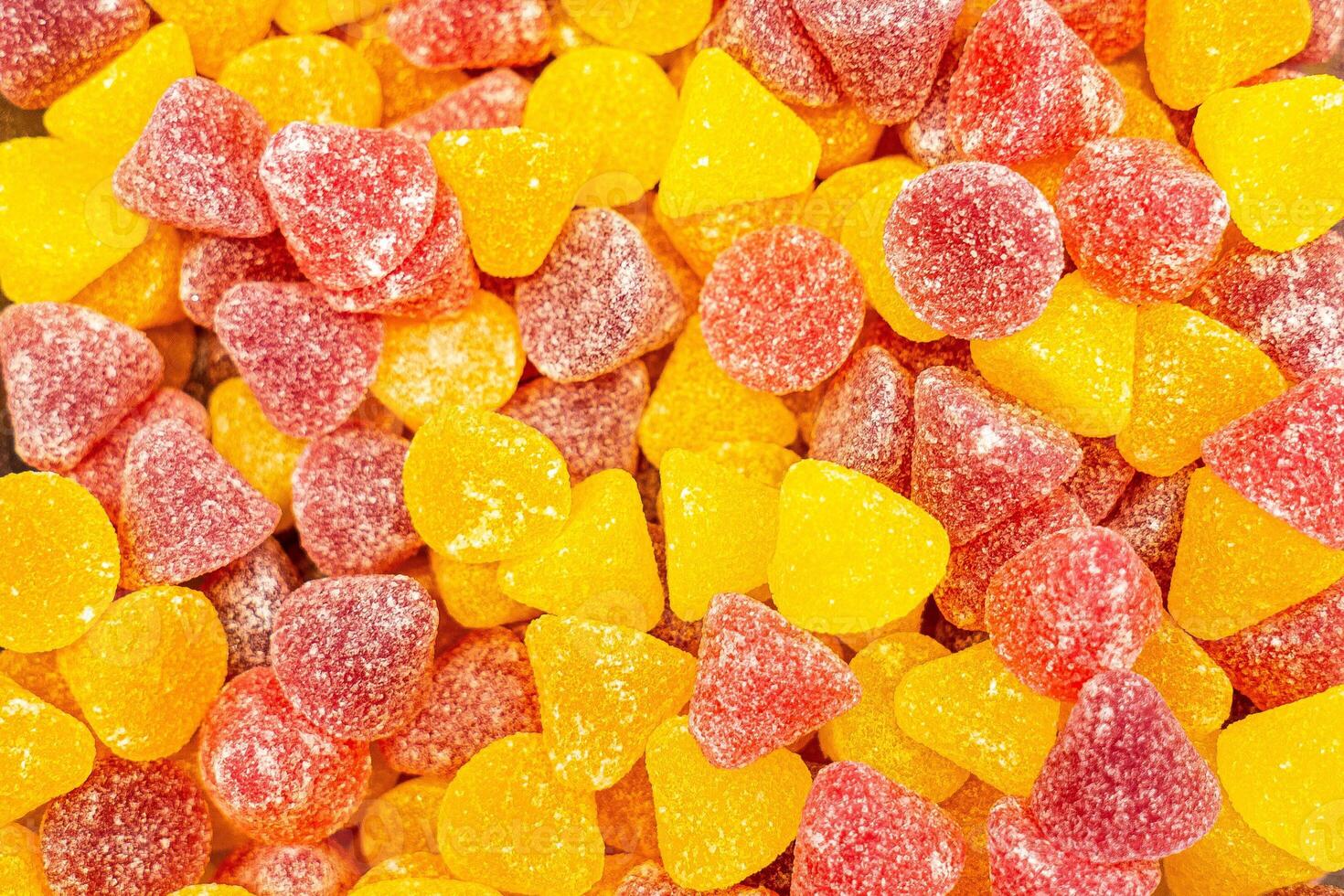 Assorted colorful gummy jelly candies. Top view. Jelly sweets. photo