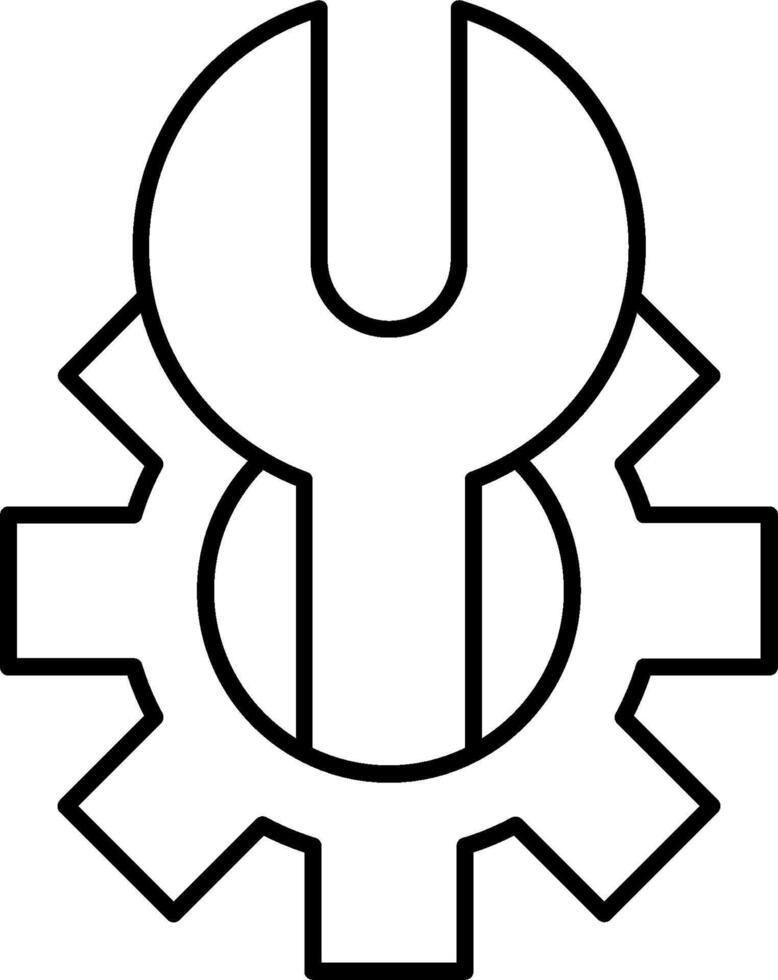 A black and white image of a wrench and gearwheel vector