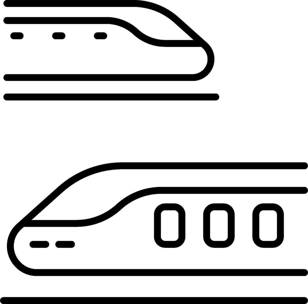 Two trains are shown in black and white vector