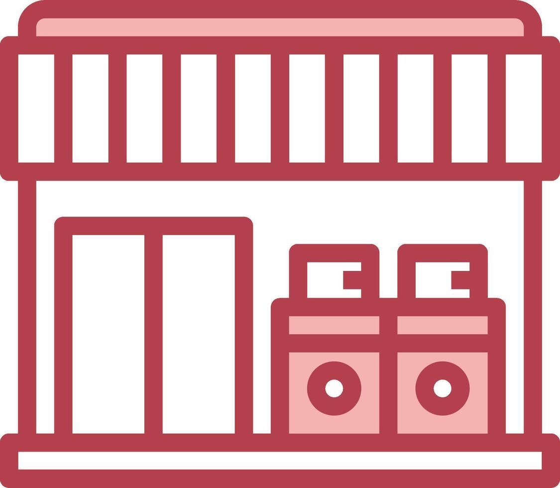 A red and white icon of a store front vector