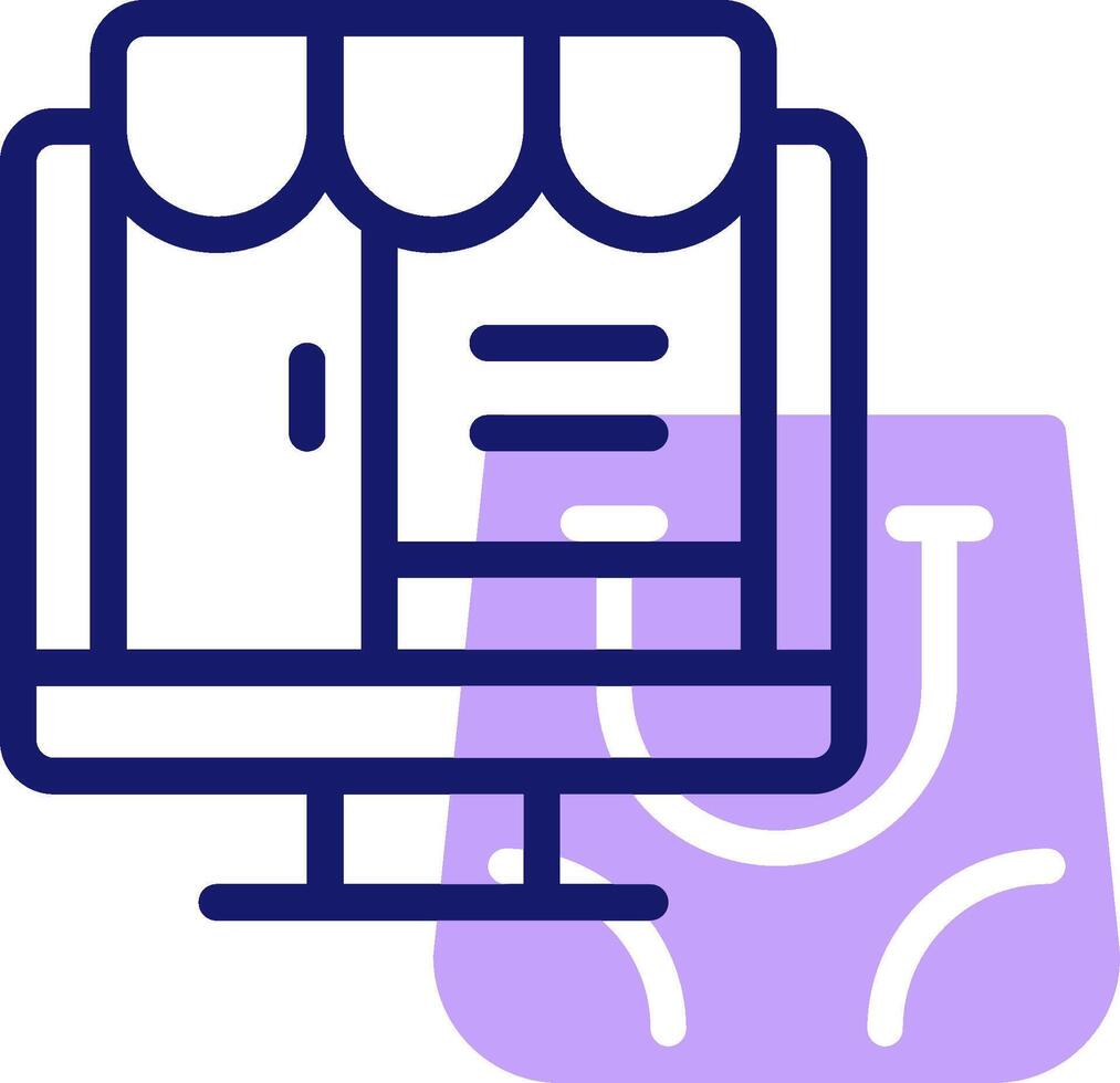A purple and blue icon of a computer screen with a bag on it vector