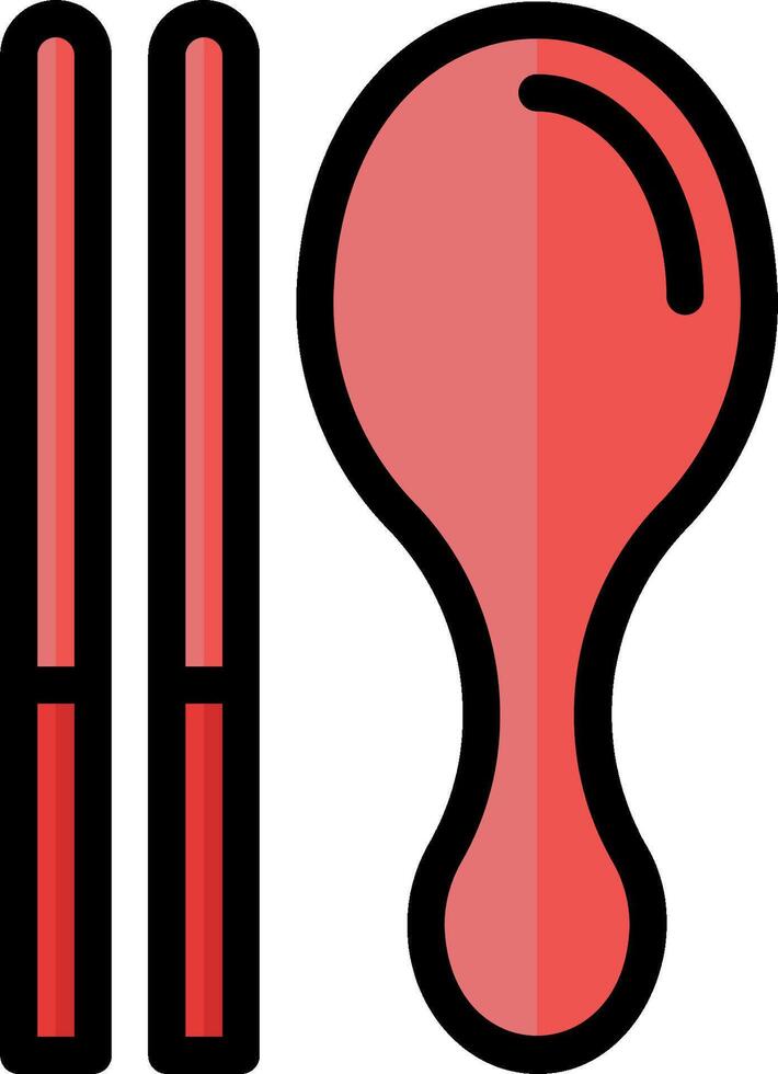 A red and black object with two chopsticks vector