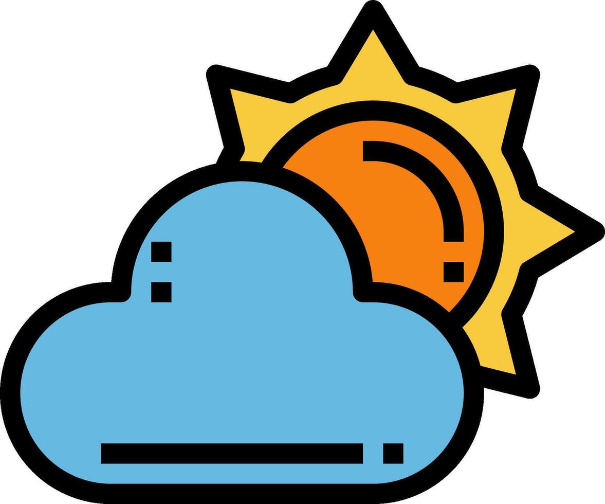 A cloud and sun icon with a blue sun vector