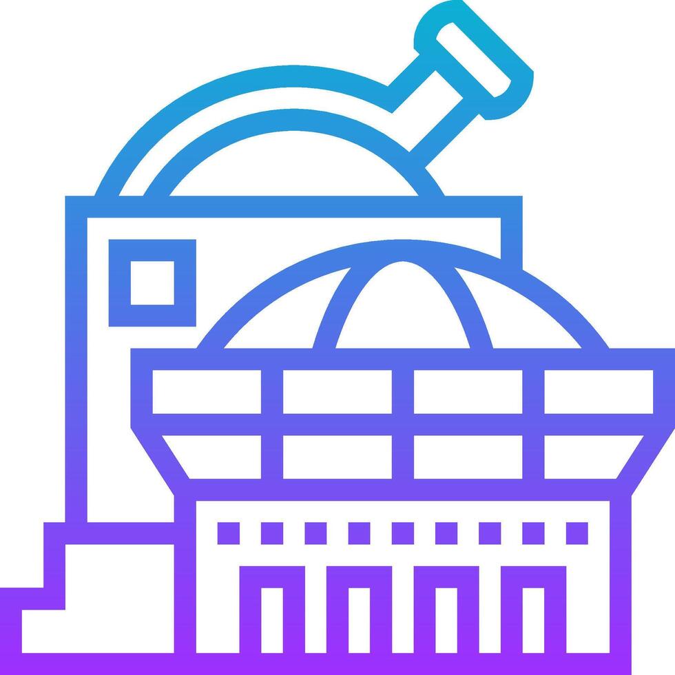 A blue and purple icon of a building with a large glass bottle vector