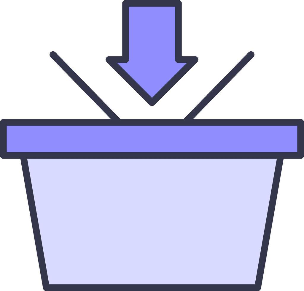 A blue box with an arrow pointing down vector