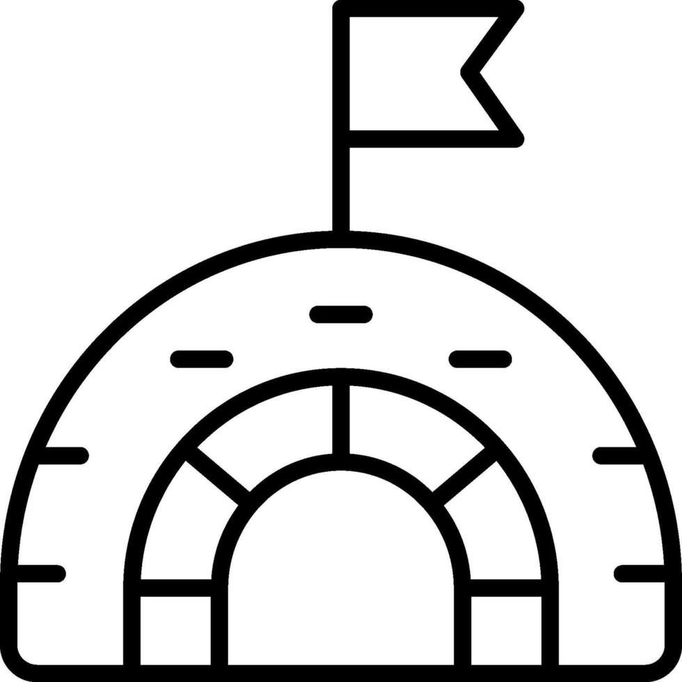 A black and white illustration of a tunnel with a flag vector