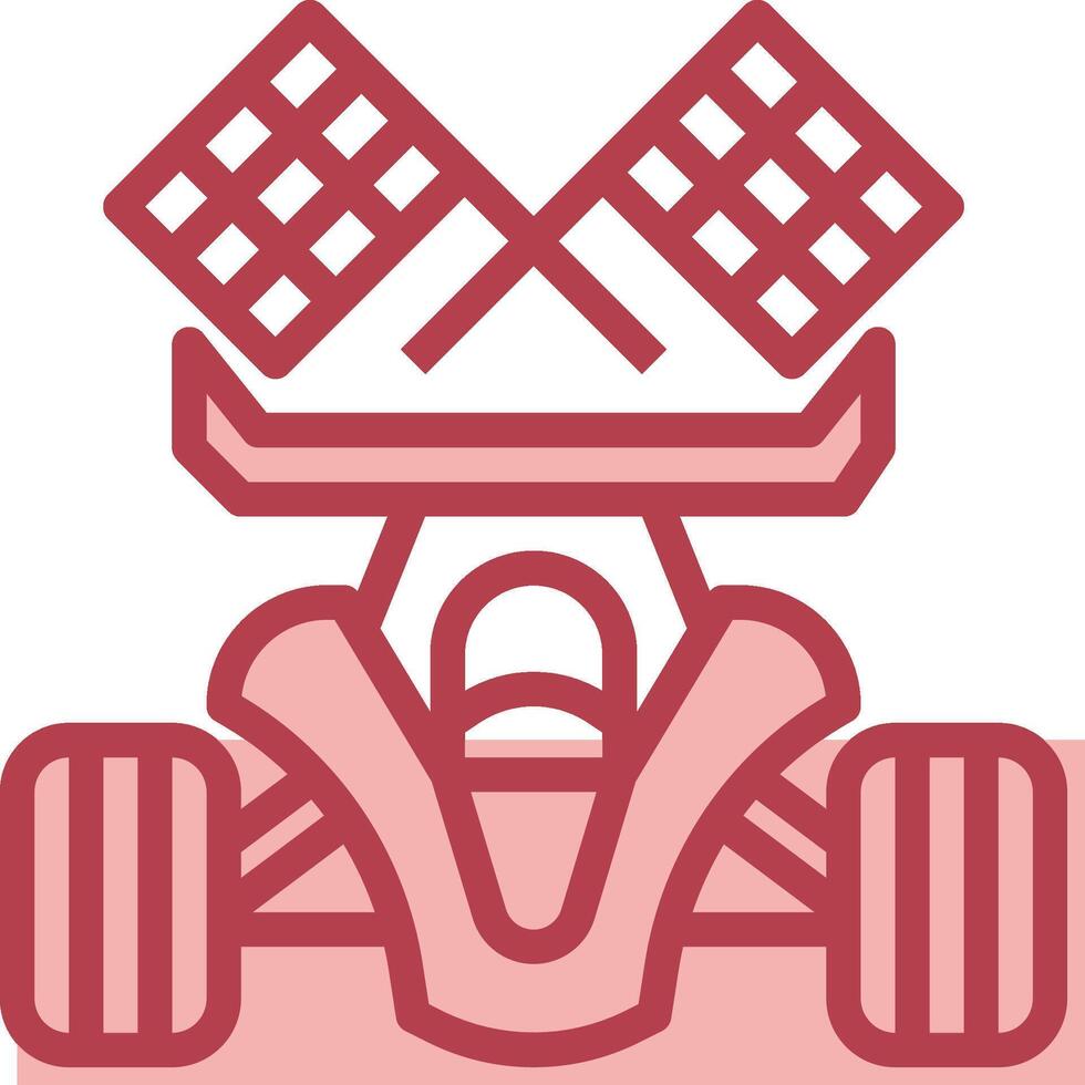 A red and white icon of a racing car vector