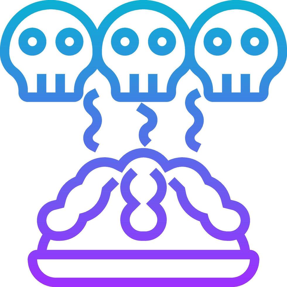 A blue and purple icon of a pie with three skulls on top vector