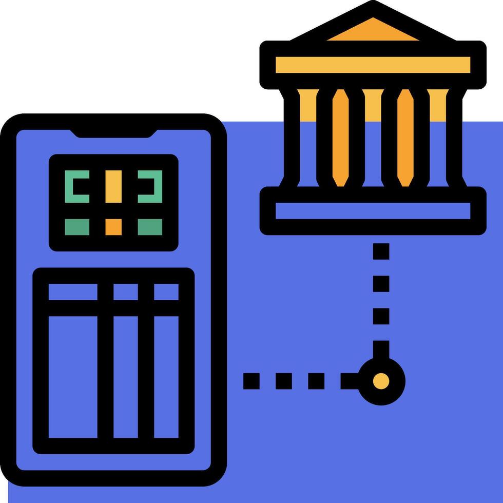 A bank machine and a building with a clock vector