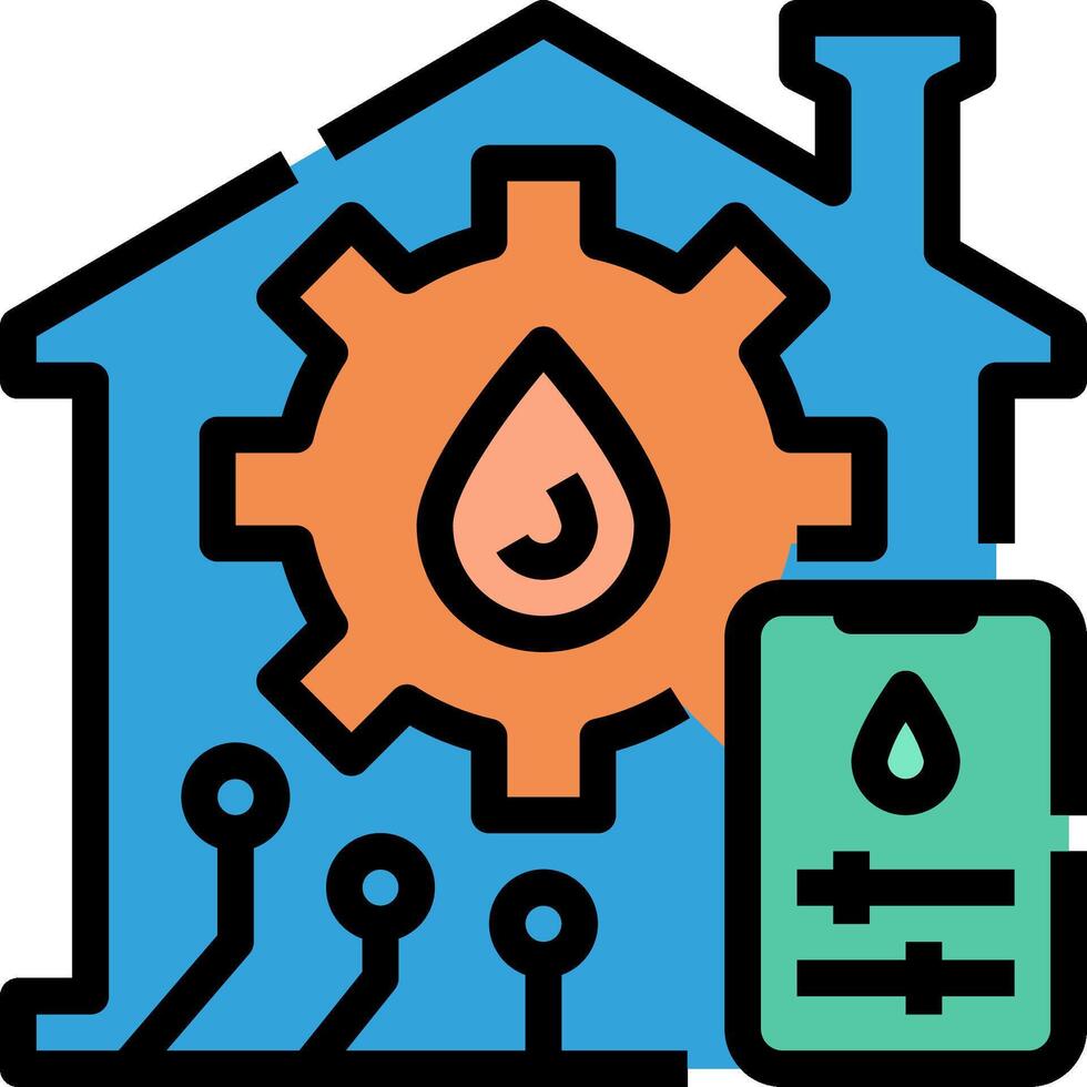 A house with a water pump and a phone icon vector