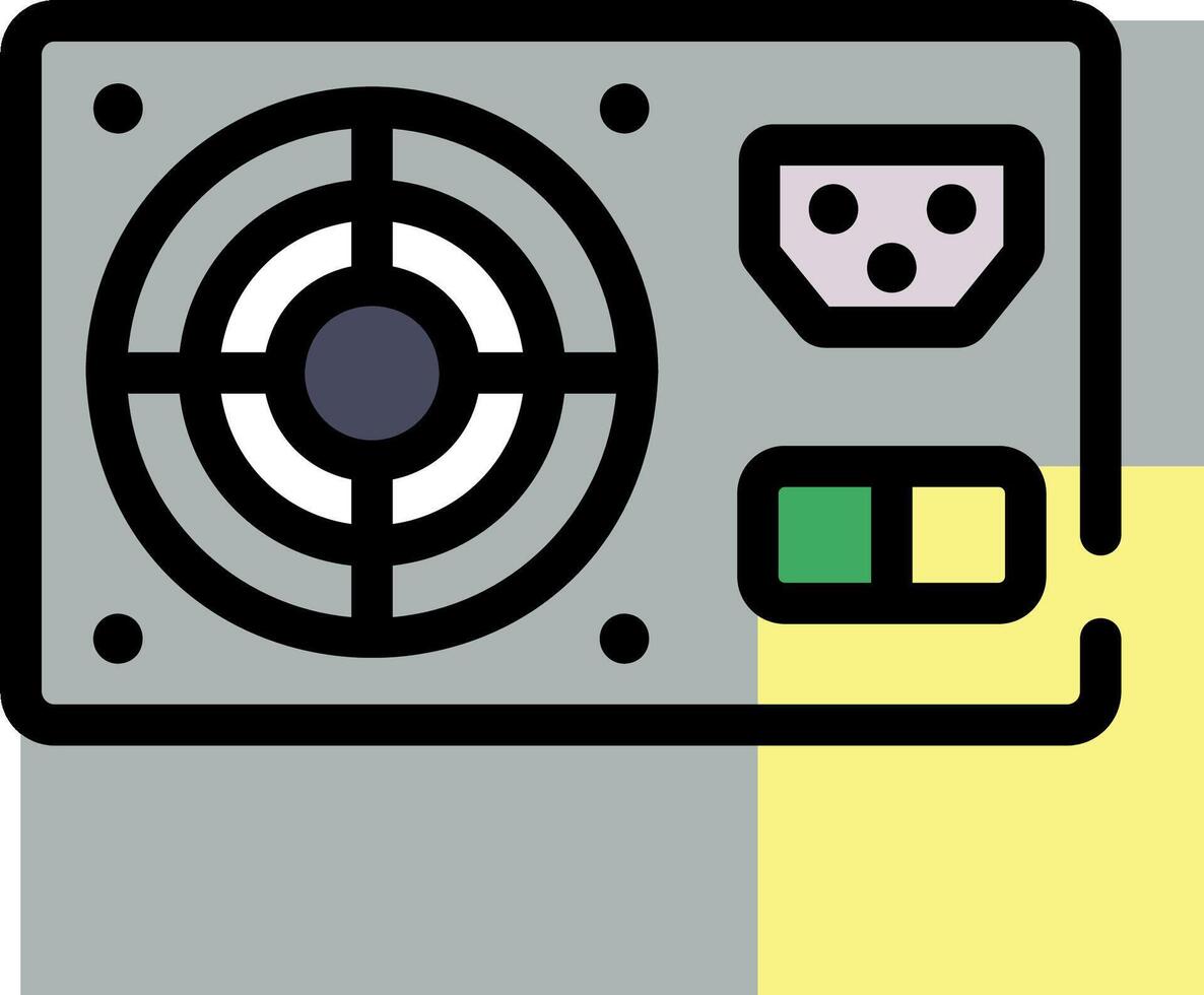 A computer with a fan and a yellow and green background vector