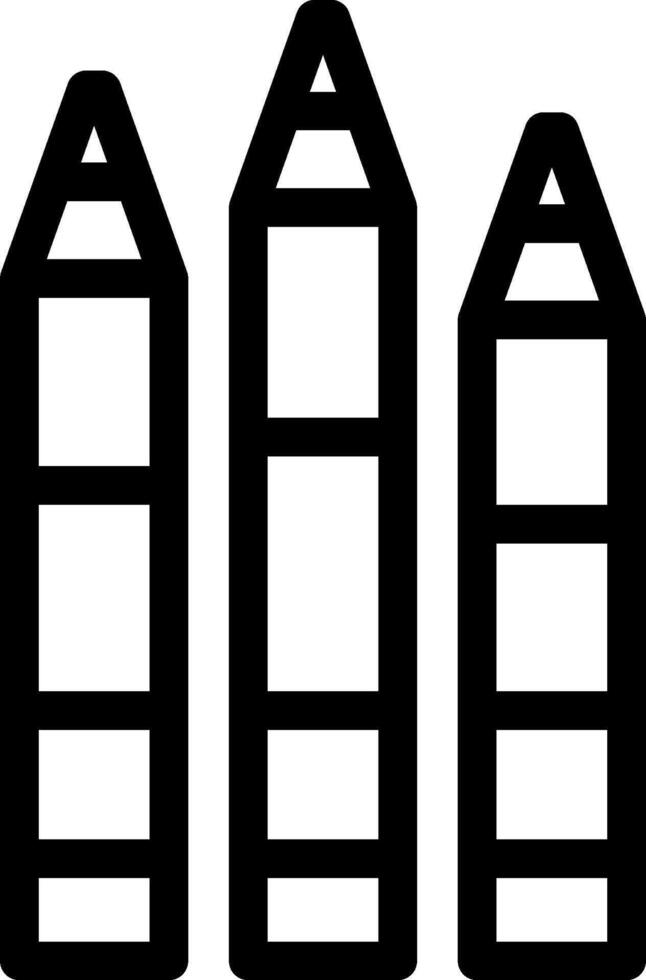 Three crayons are shown in black and white vector
