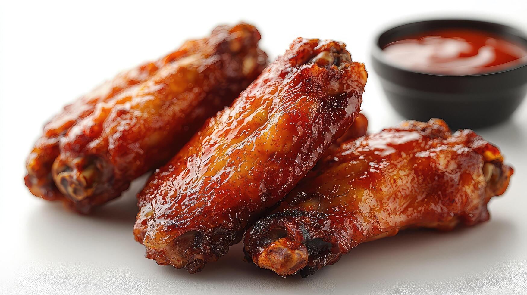 Three wings with sauce on a white surface photo