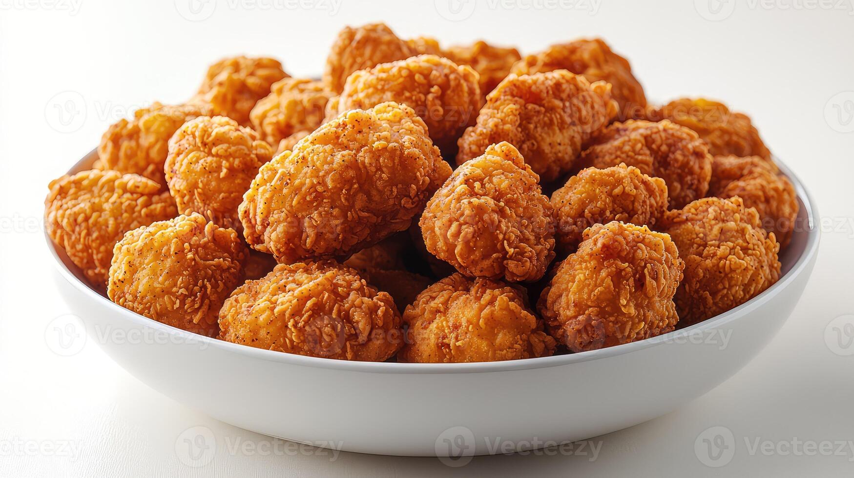 A bowl of fried chicken nuggets sitting on a table photo