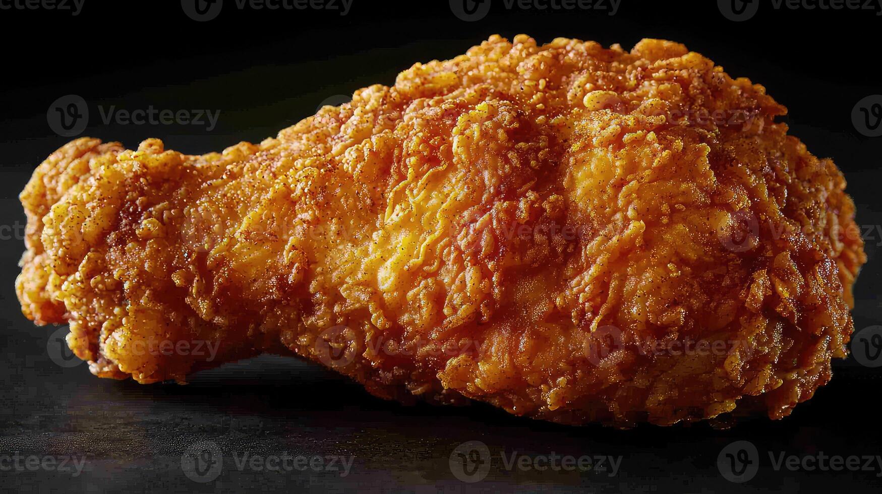 A close up of a fried chicken on a black surface photo