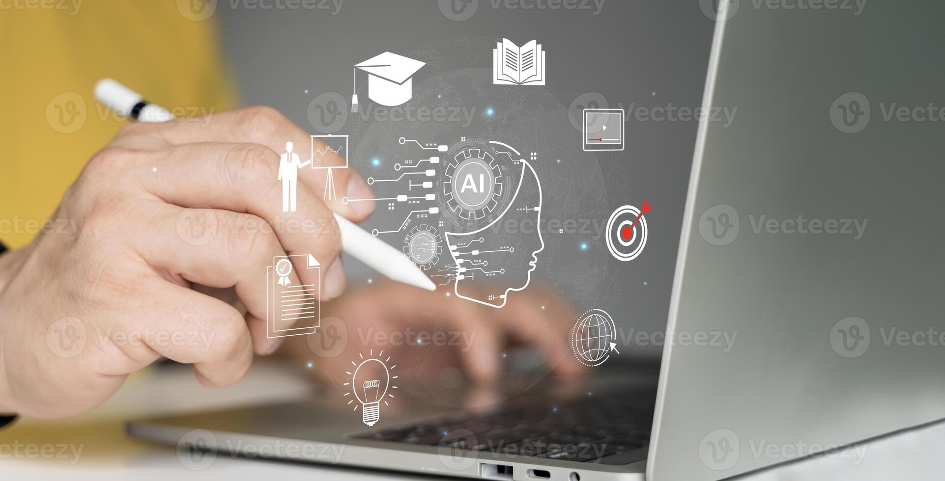 Human with technology internet learning and study online class webinar technology, e-learning. photo