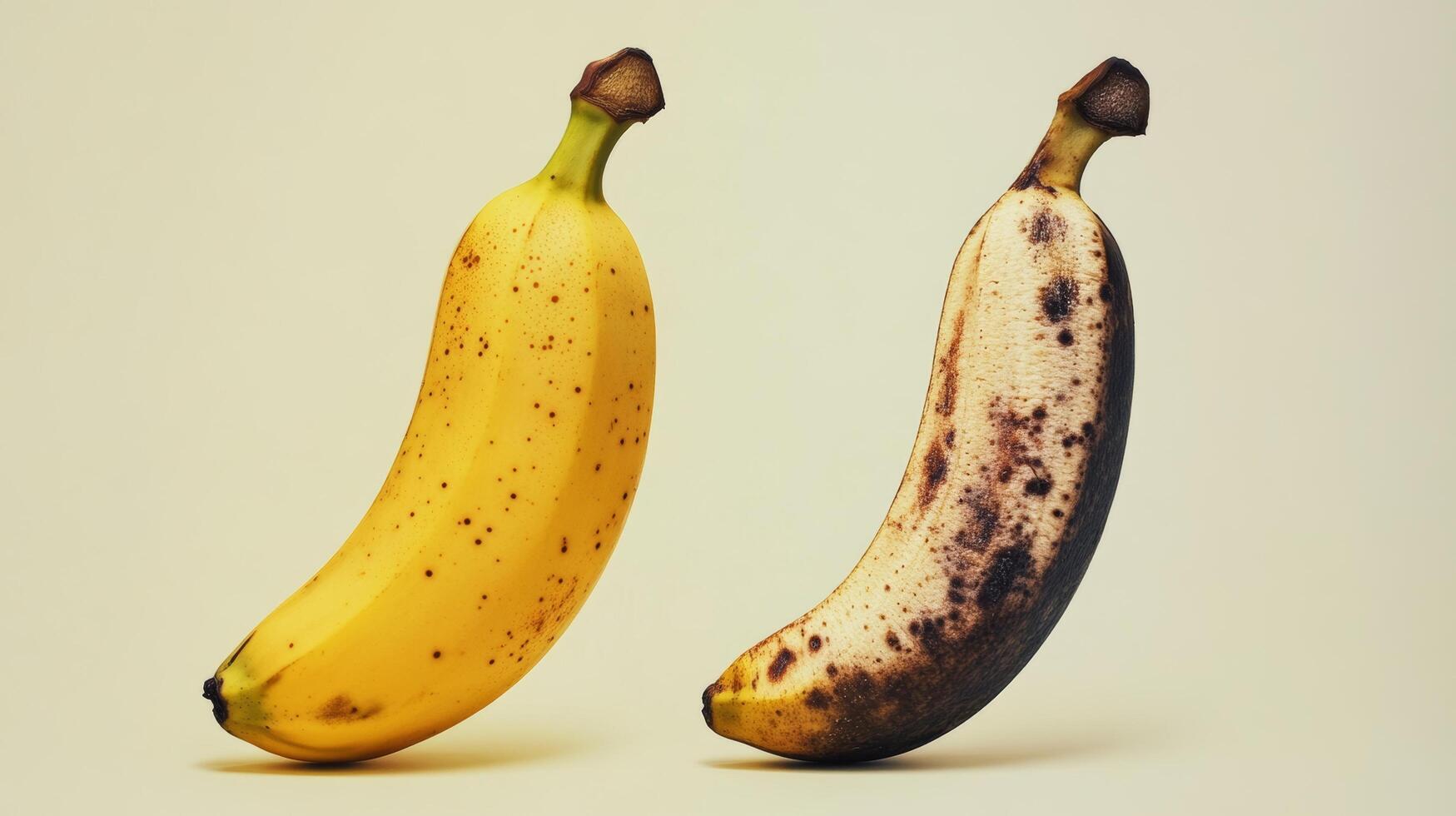 Contrasting Beauty. Fresh and Bruised Bananas Showcased Against a White Background photo
