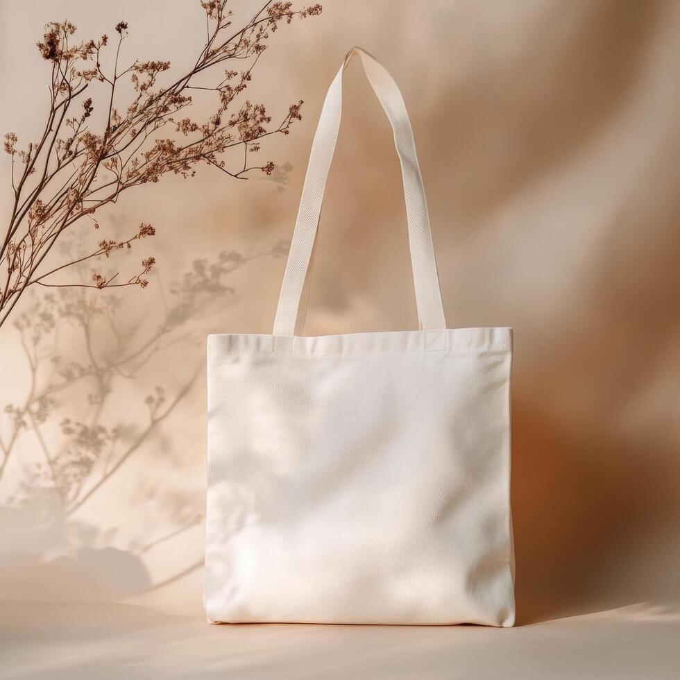 Stylish Eco-Friendly Tote Bag Mockup. Organic Cotton and Bamboo in Soft Pastel Colors photo