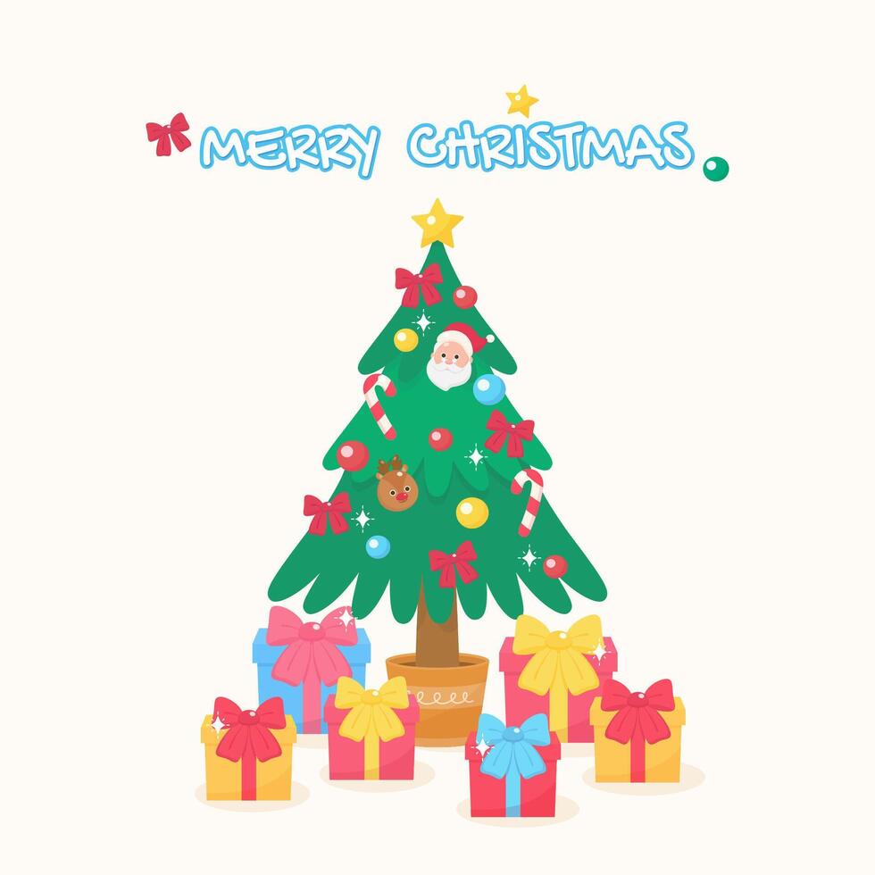 celebrating christmas tree vector