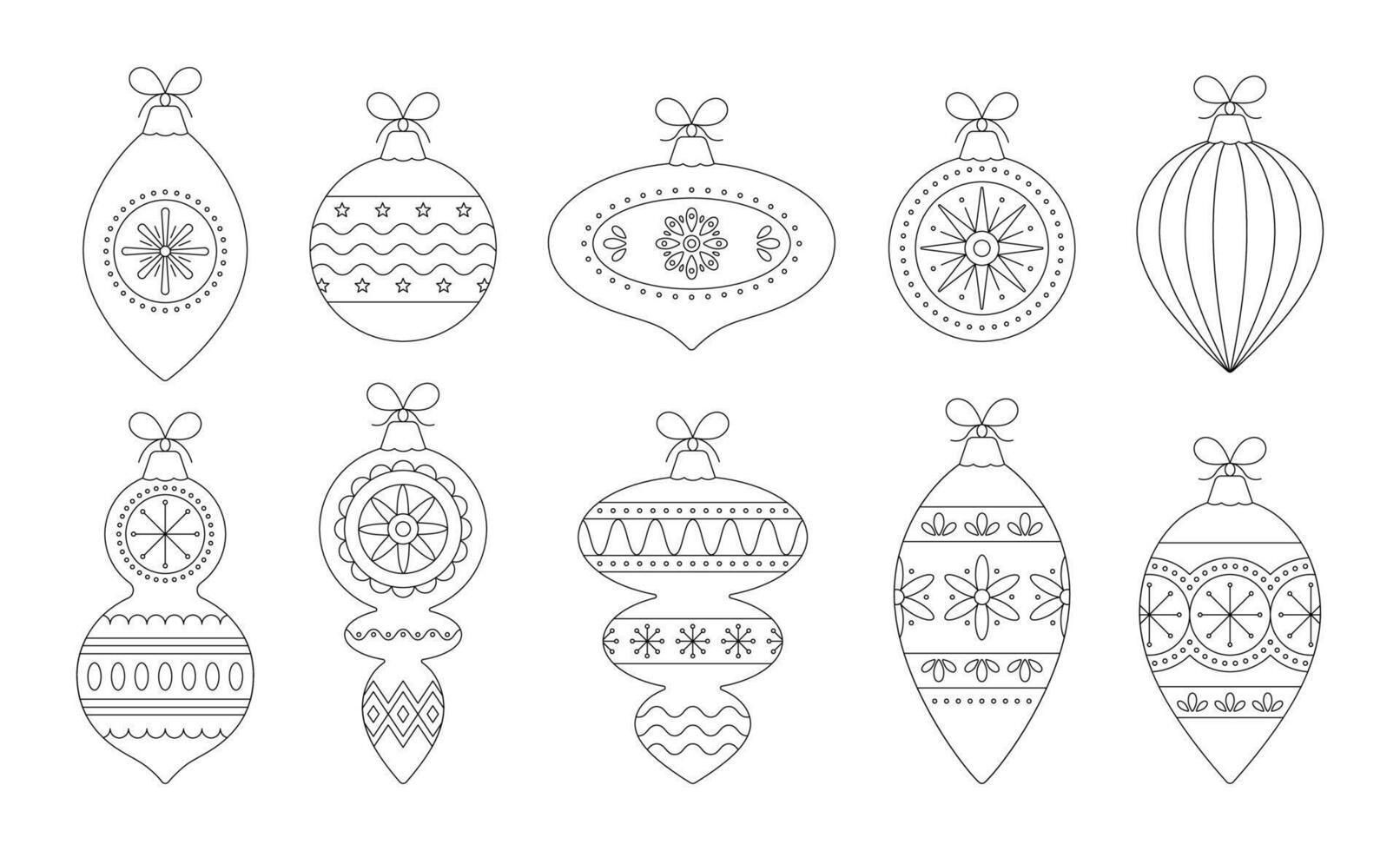 Christmas balls outline collection. Xmas line balls with ornaments. illustration vector