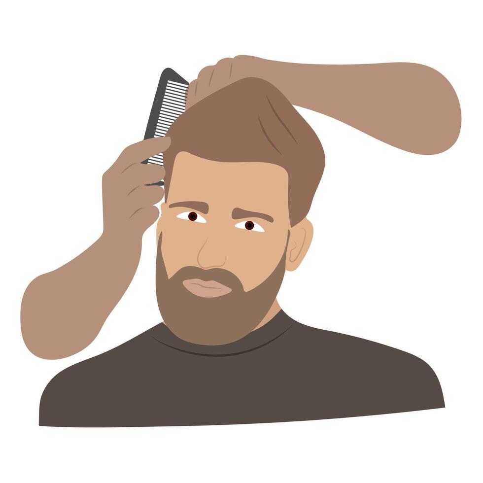 Illustration of a man getting his hair combed at the barbershop. vector