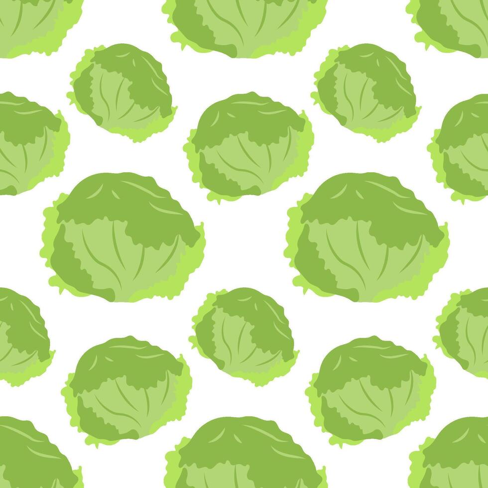 Seamless Green Cabbage Pattern on White Background - Fresh and Healthy Vegetables Design vector