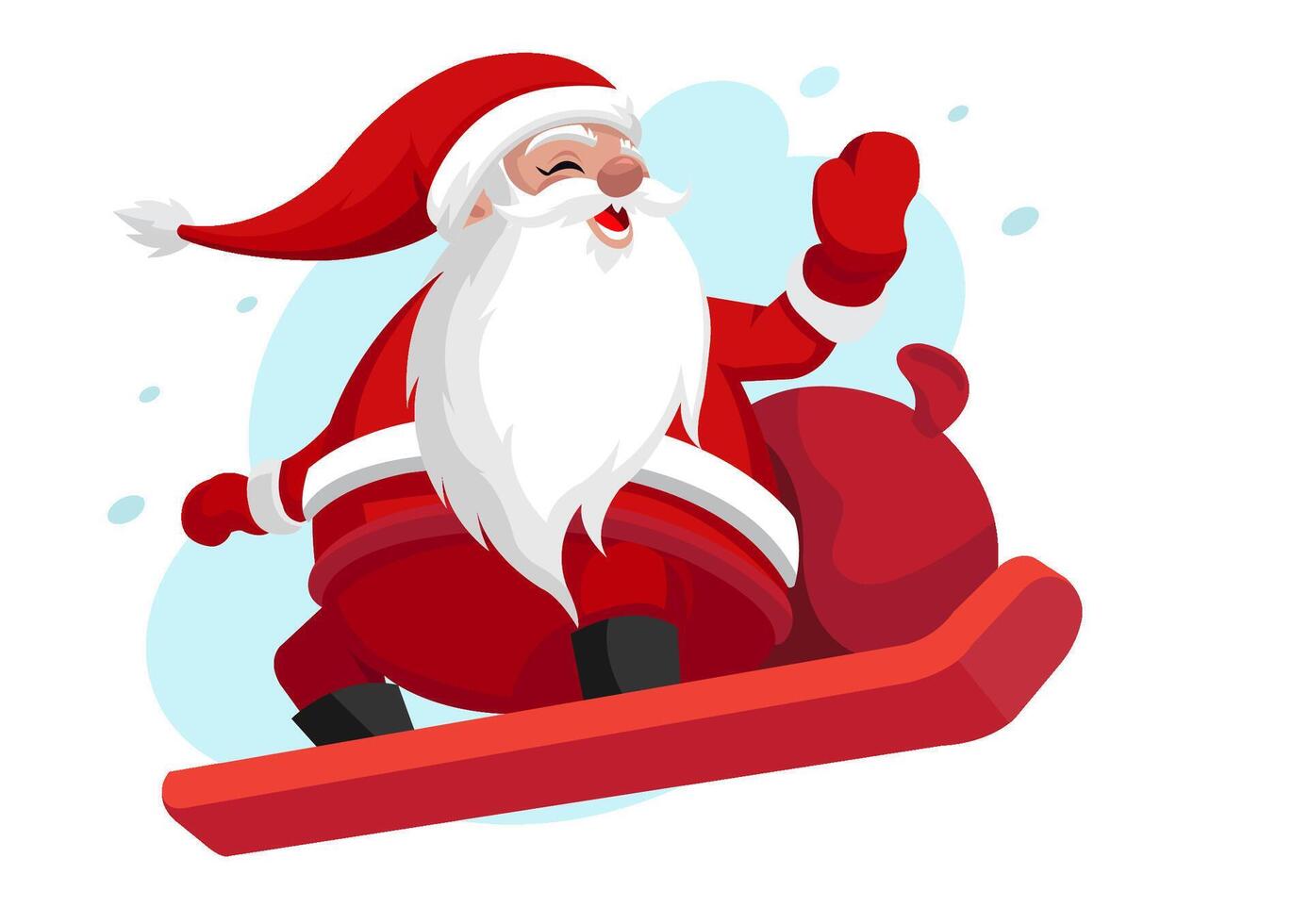 Santa rides a skateboard, glides through the snow to hand out presents. with a bright laugh vector
