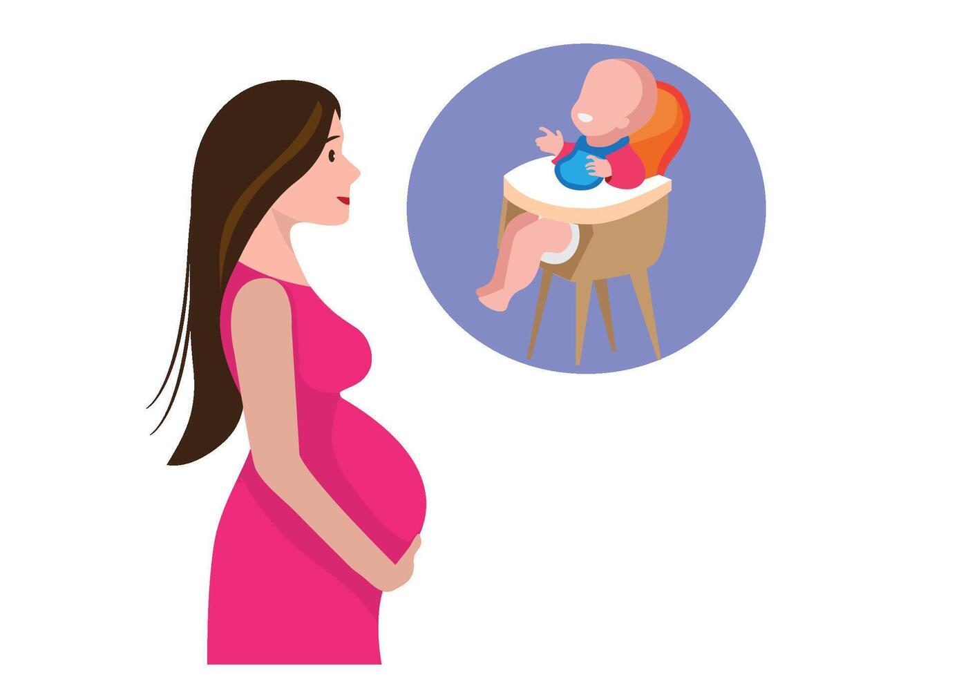 A young woman is proud to be pregnant and a mother. vector