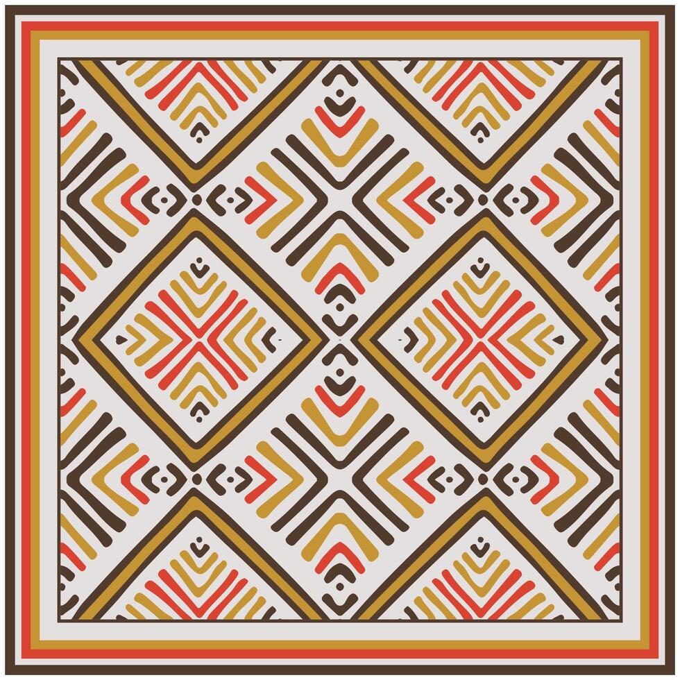 Geometric Abstract Square Scarf. Geometric Pattern in Bohemian Style. Hand Drawn Artwork with Colorful Shape. Minimalist Print. vector