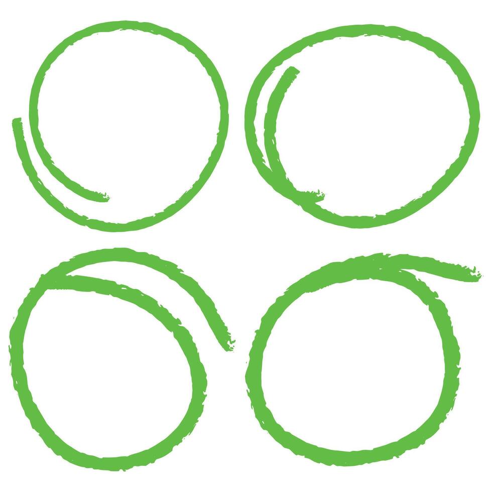 Four hand drawn green circle highlighter grunge round shape vector