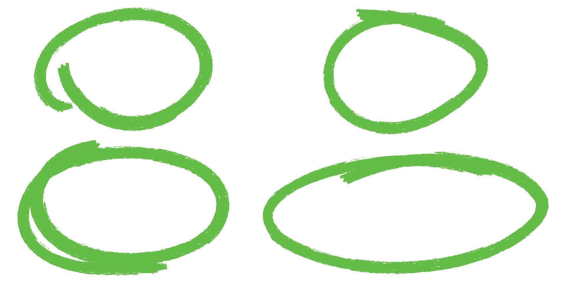 Four hand drawn green circle highlighter, design element round shape vector