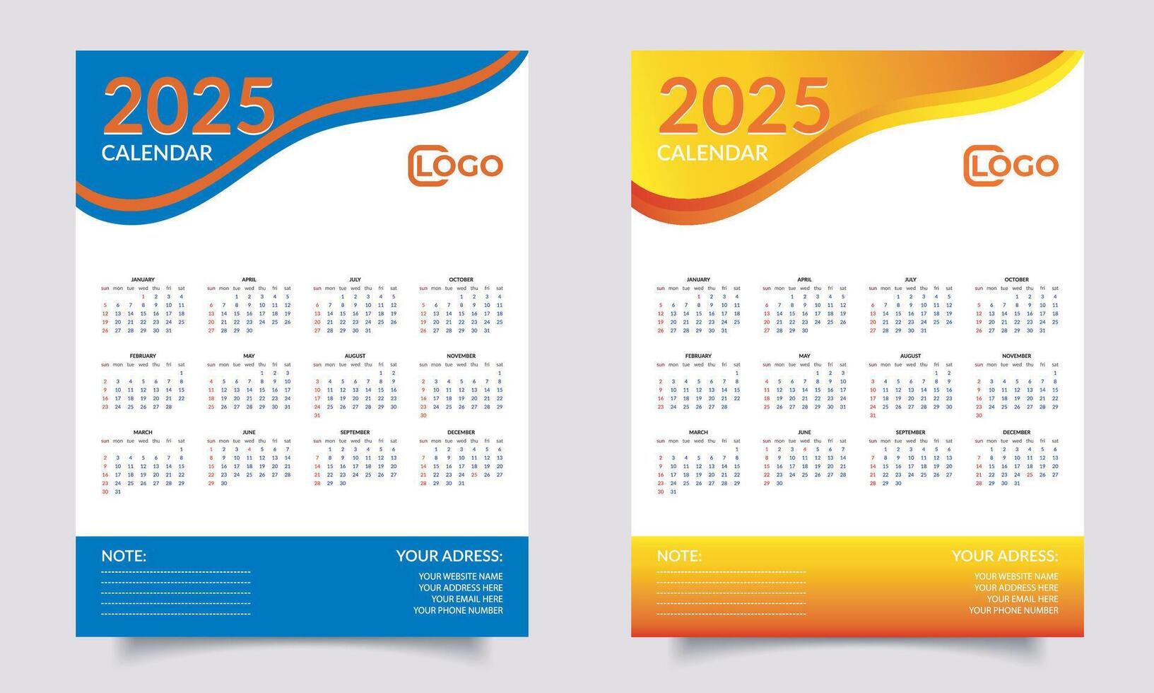 Calendar 2025 year. Wall Calendar Design. vector