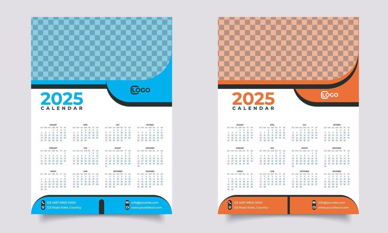 Wall calendar design 2025 year. Calendar 2025 design vector