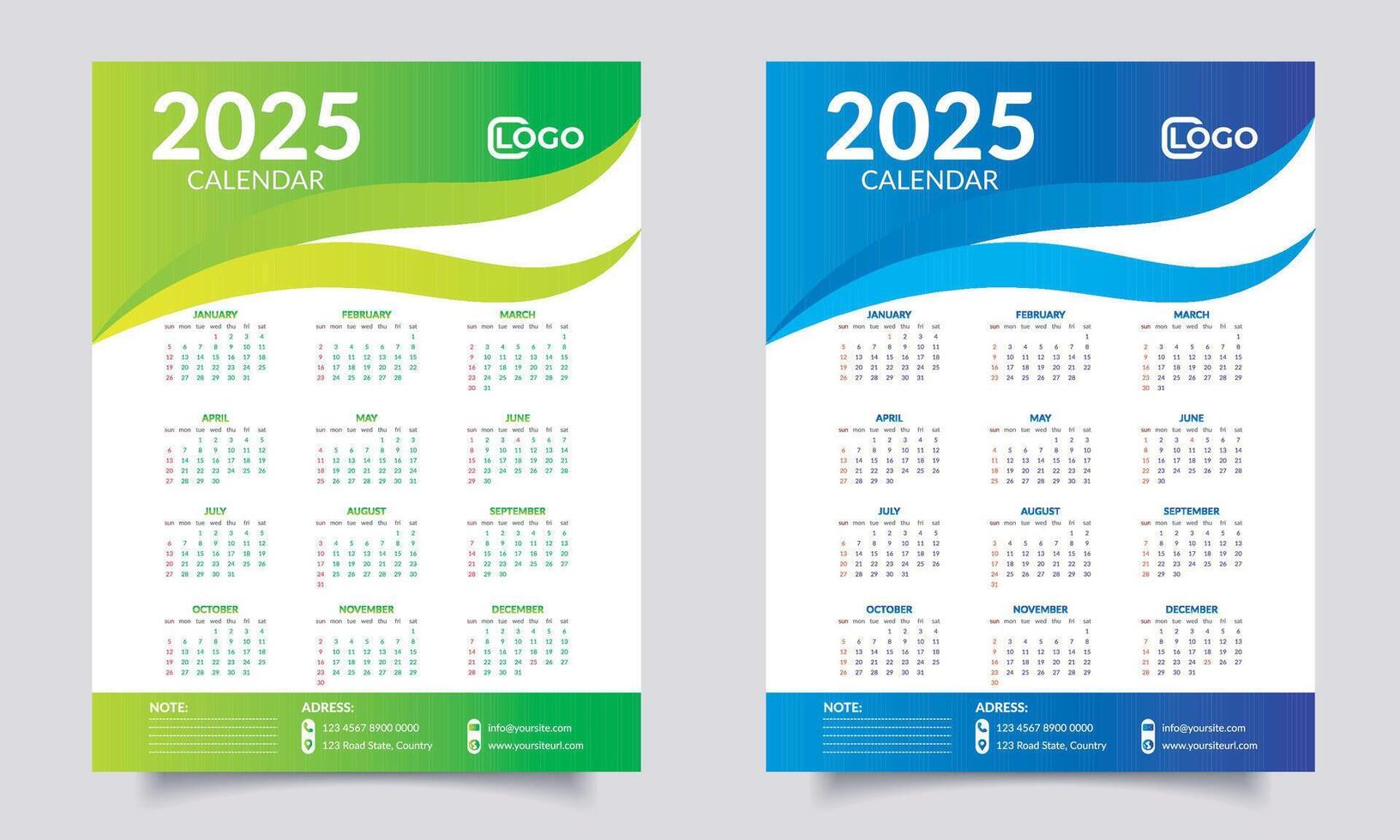 2025 year calendar. vector