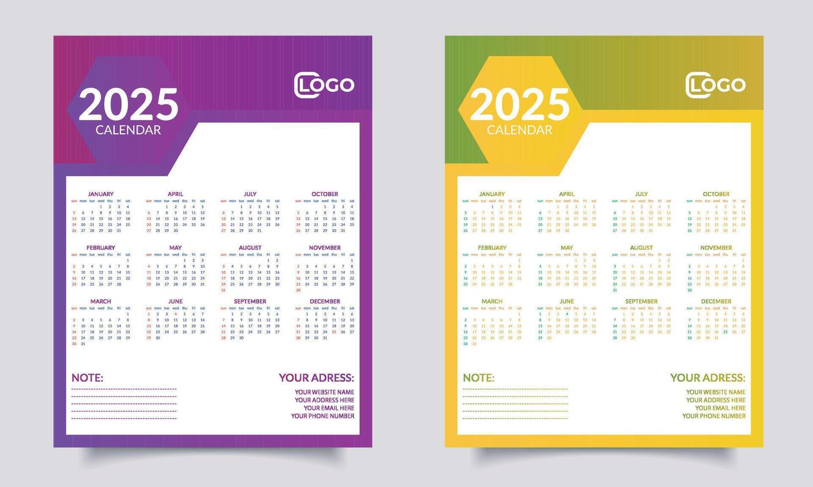 2025 year calendar design template. vector