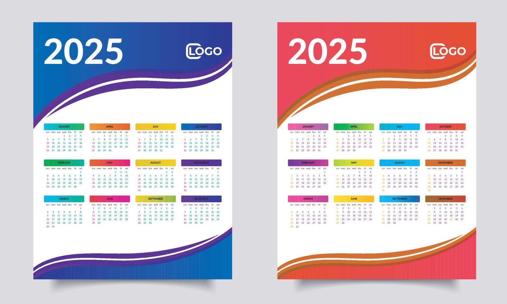 Wall Calendar Design Template. 2025 calendar. vector