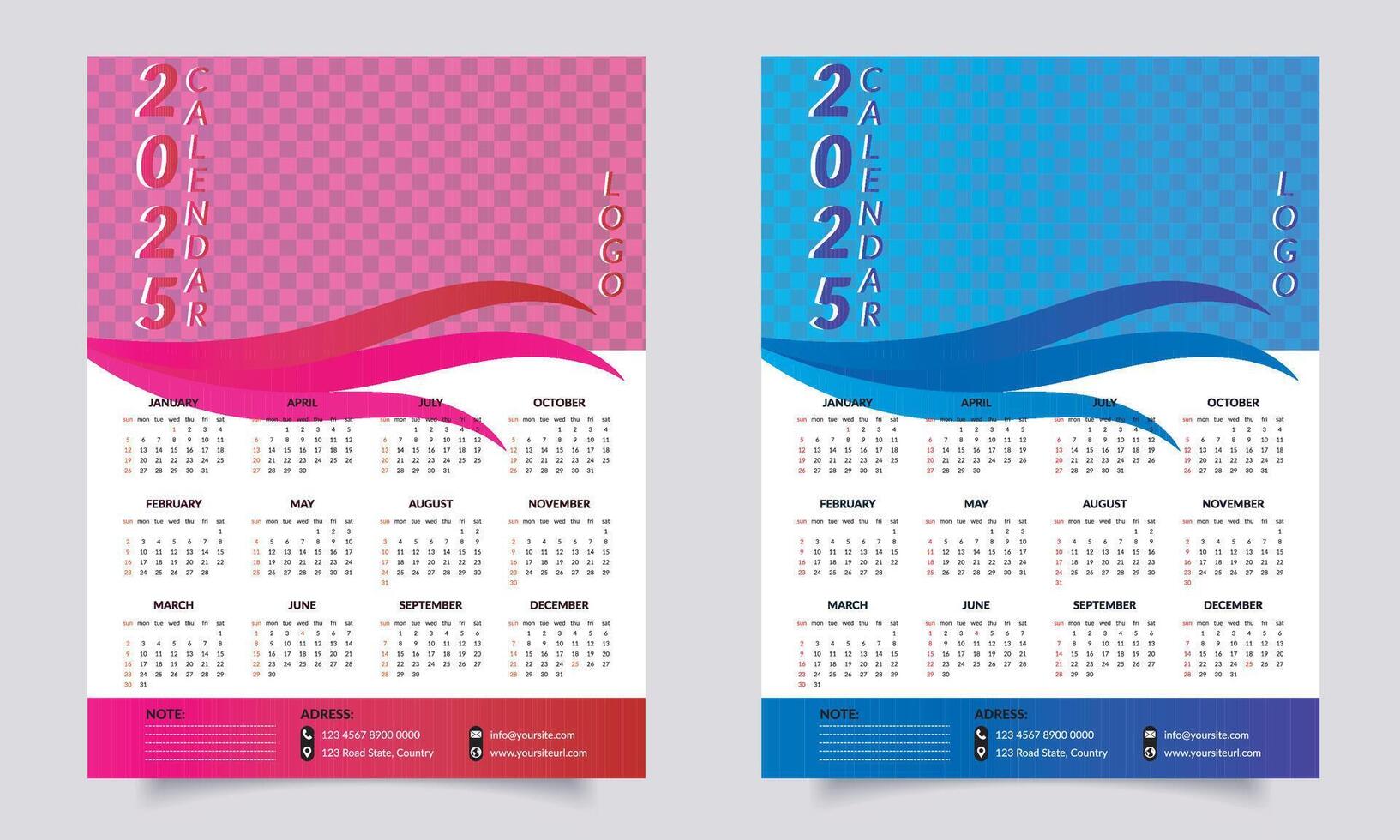 Wall calendar design 2025. vector