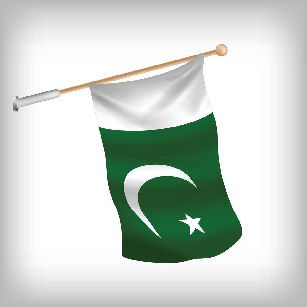 Realistic illustration of Pakistan flags waving on the wall. The set is in the flag collection vector