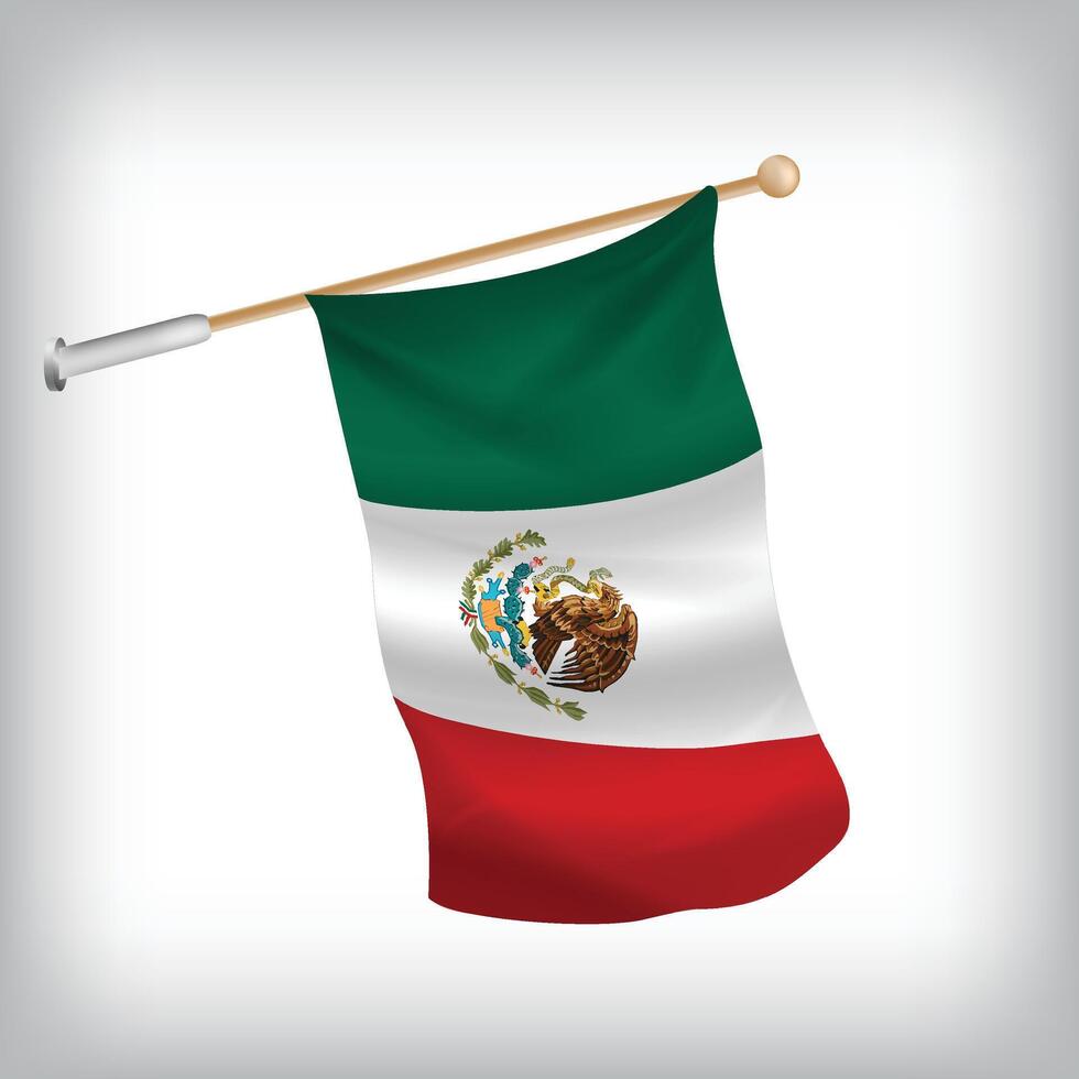 Realistic illustration of Mexico flags waving on the wall. The set is in the flag collection vector