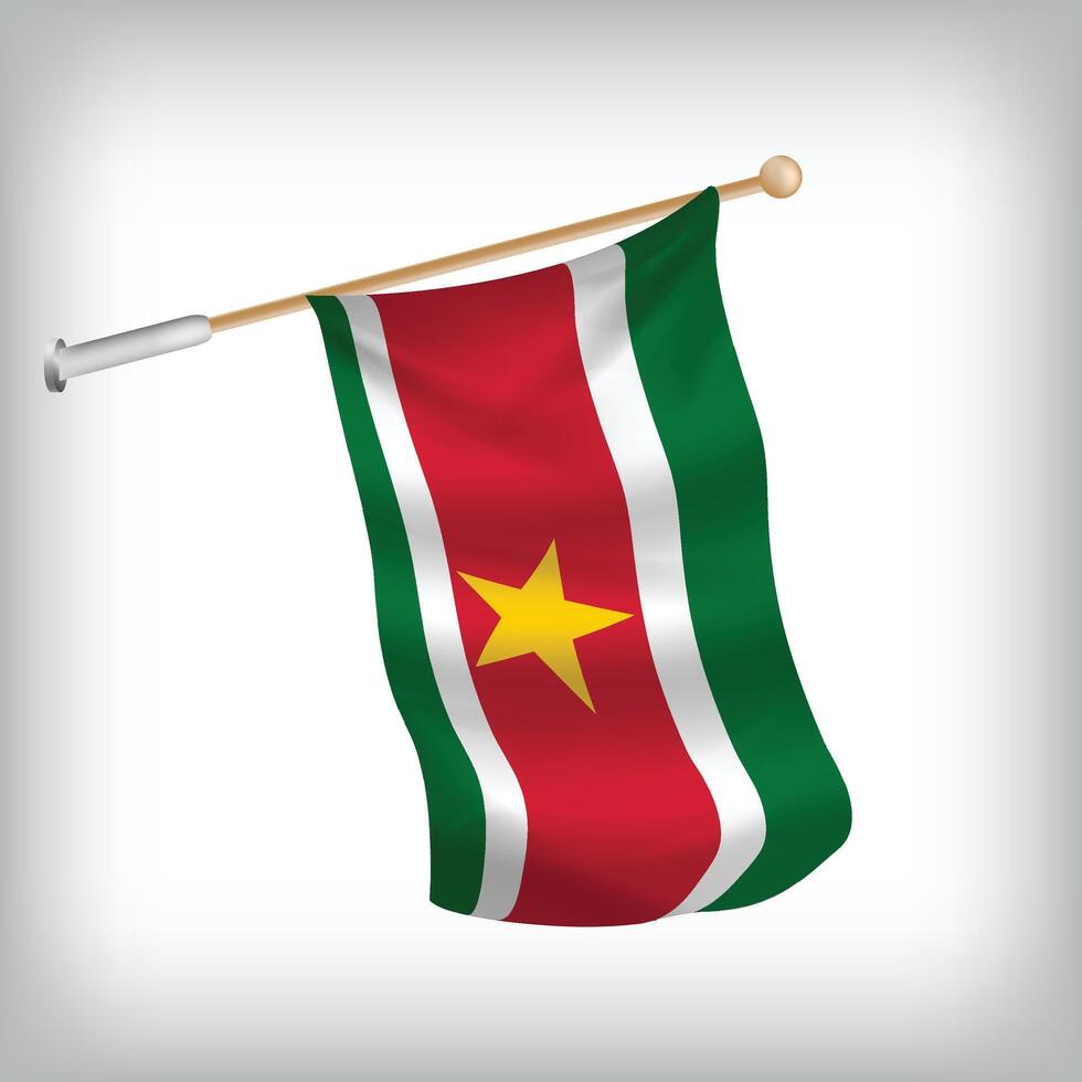 Realistic illustration of Suriname flags waving on the wall. The set is in the flag collection vector