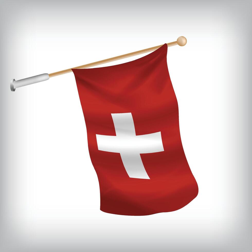 Realistic illustration of Switzerland flags waving on the wall. The set is in the flag collection vector